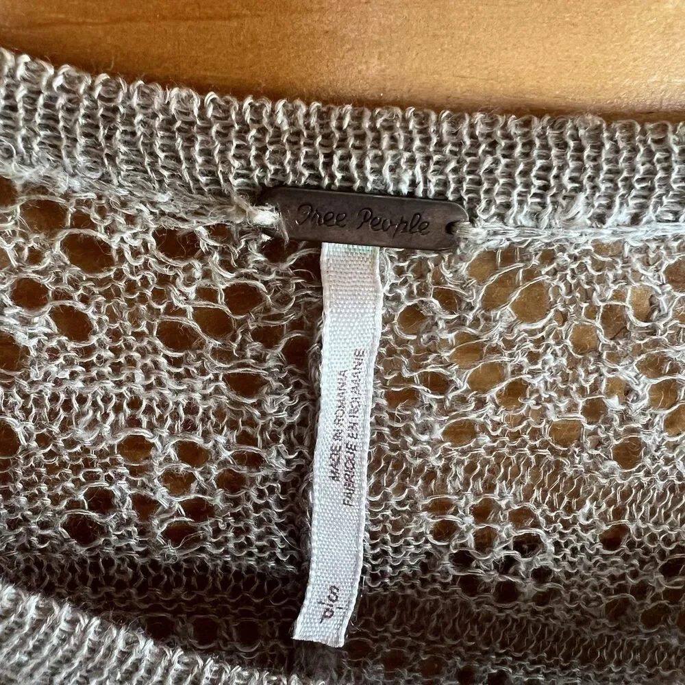 Free People Natural Waterfalls Long Sleeve Knit Crochet Blouse Tan Womens Size S